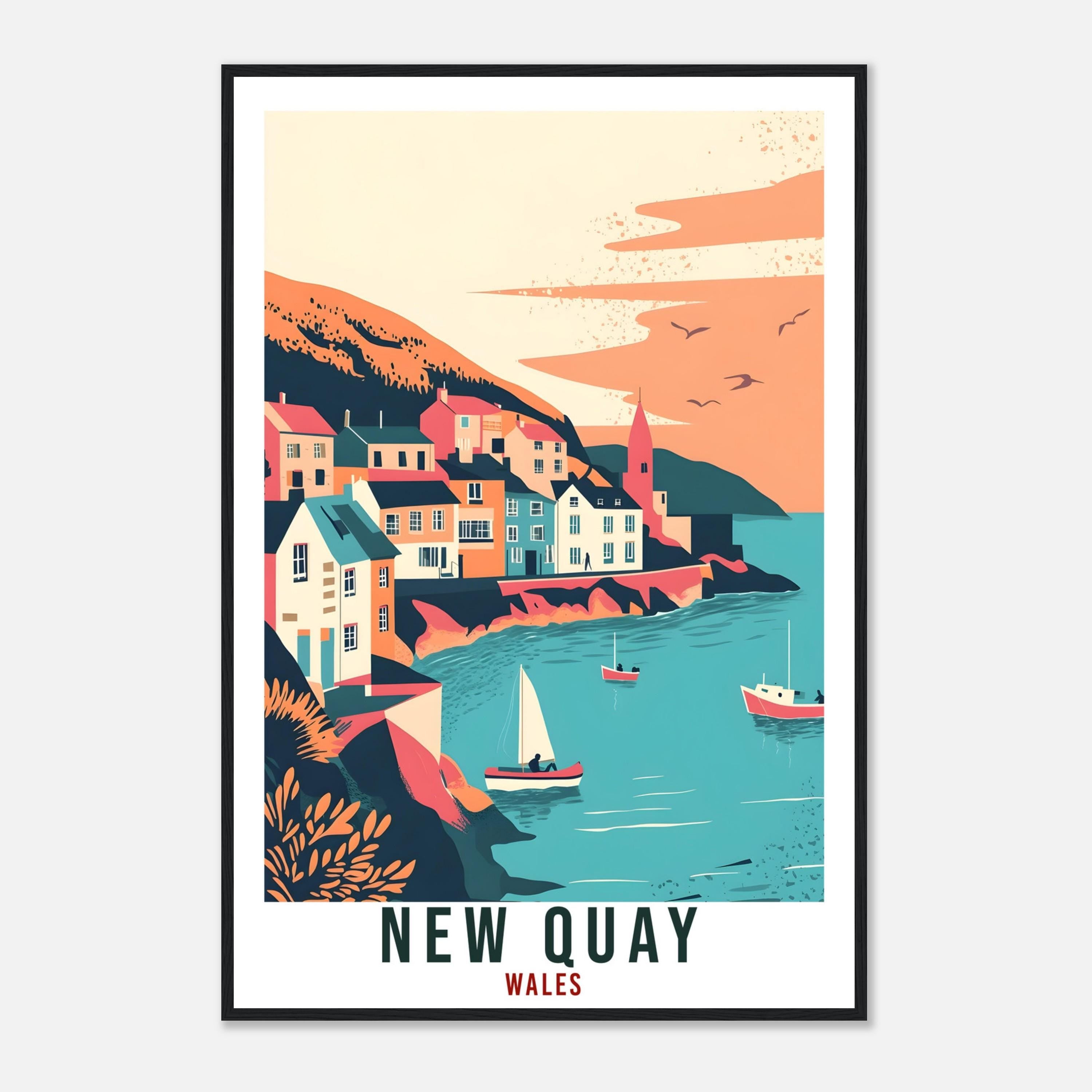 New Quay Travel Print Wales Home Decor New Quay Wall Art Wall Hanging Art Lover Wales Artwork Travel Poster Wales New Quay Travel Art Gift