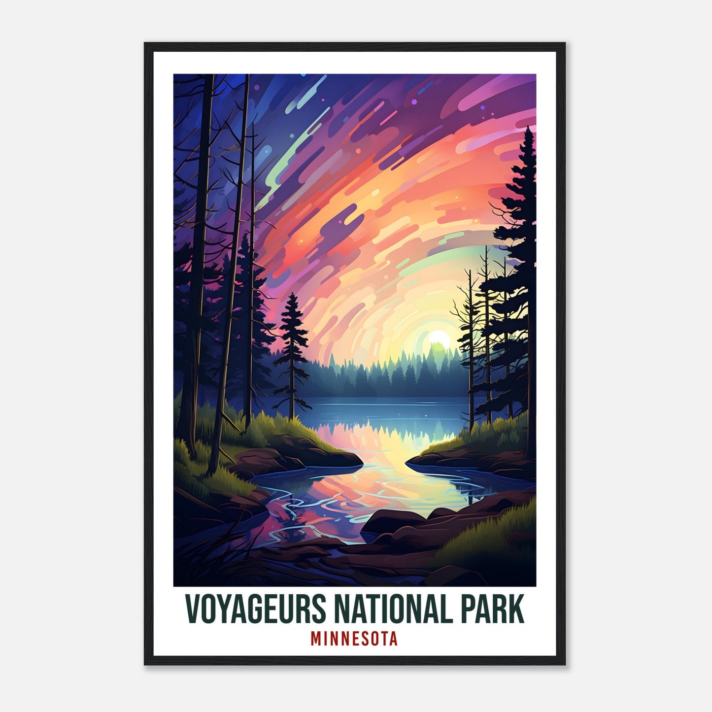 Voyageurs National Park Travel Print Minnesota Northern Lights Wall Art Wall Hanging Travel Art Gift Voyageurs National Park Travel Poster