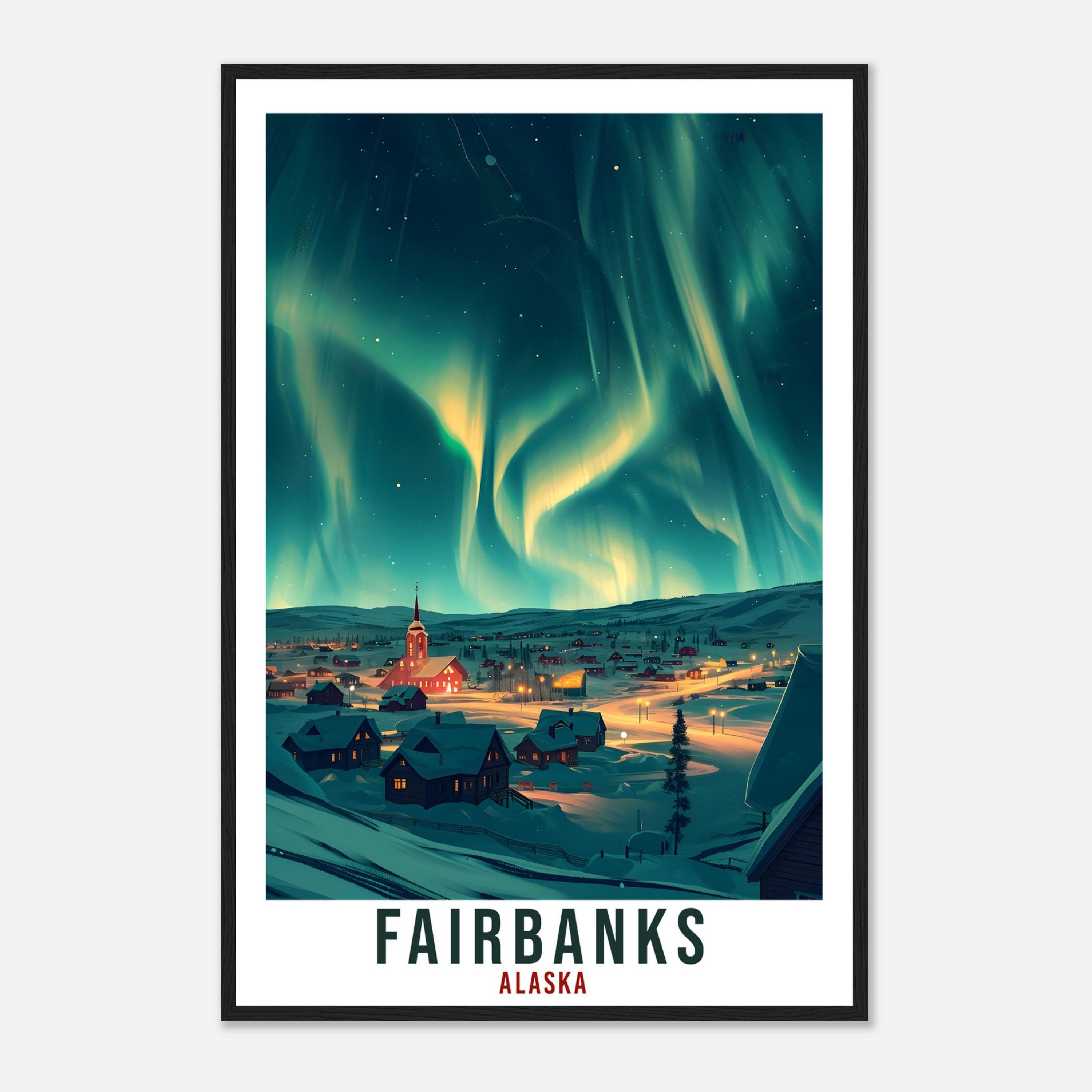 Fairbanks Travel Print Alaska Northern Lights Wall Art Wall Hanging Travel Gift Fairbanks Travel Poster Alaska Landscape Artwork Art Lover