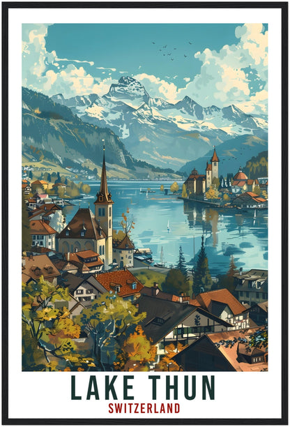 Lake Thun Travel Print Swiss Wall Art Wall Hanging Home Living Décor Lake Thun Gift Art Lovers Gift Switzerland Artwork Swiss Travel Poster