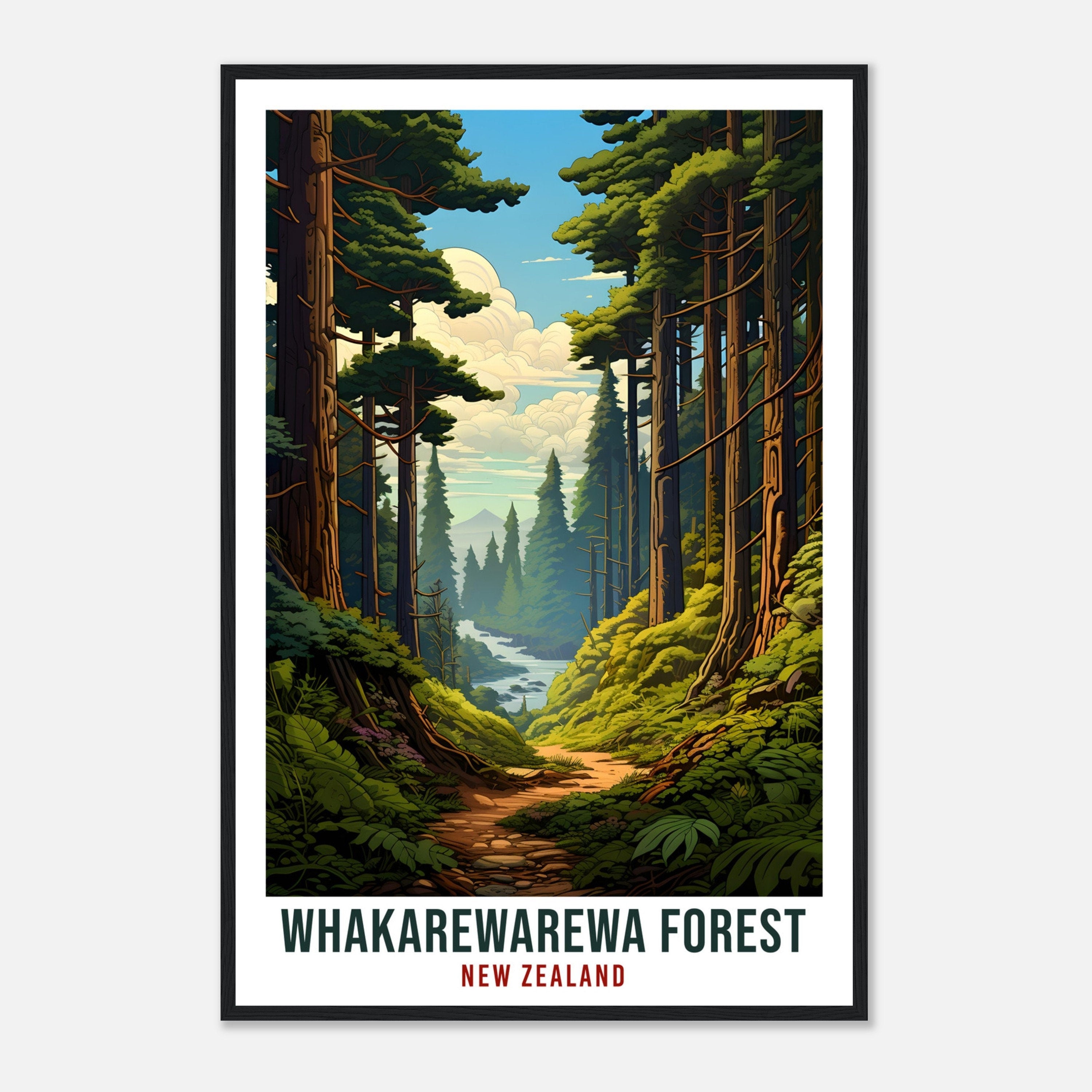 Whakarewarewa Forest Travel Print Wall Art Whakarewarewa Forest New Zealand Artwork Whakarewarewa Travel Poster New Zealand Art Lovers Gift