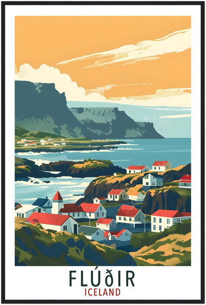 Fludir Iceland Travel Print Wall Art Wall Hanging Home Décor Fludir Gift Travel Art Iceland Fludir Artwork City Landscape Travel Poster