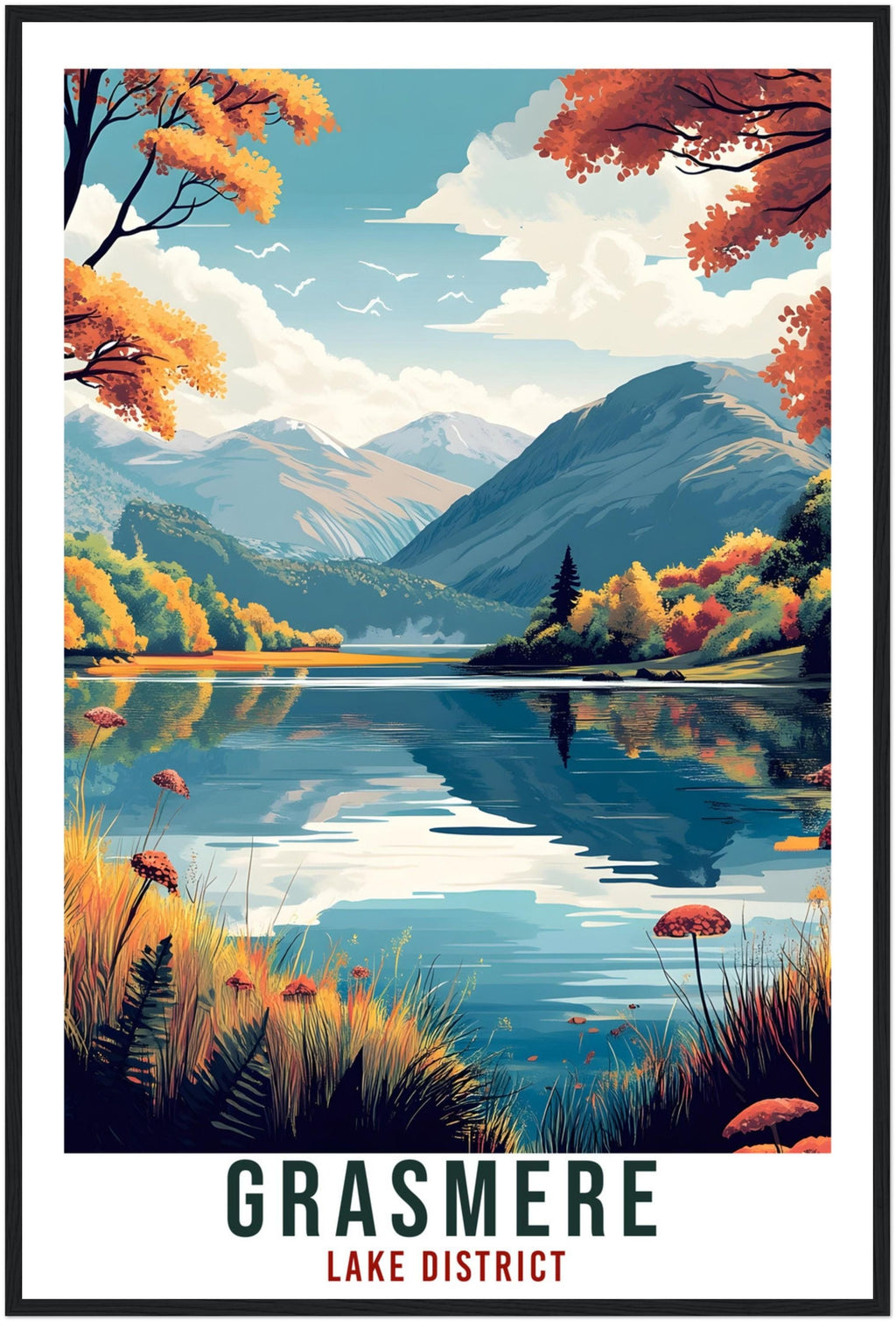 Grasmere Travel Print Lake District Decor Grasmere Wall Art Wall Hanging Art Lover Lake District Artwork Travel Poster Cumbria Travel Art
