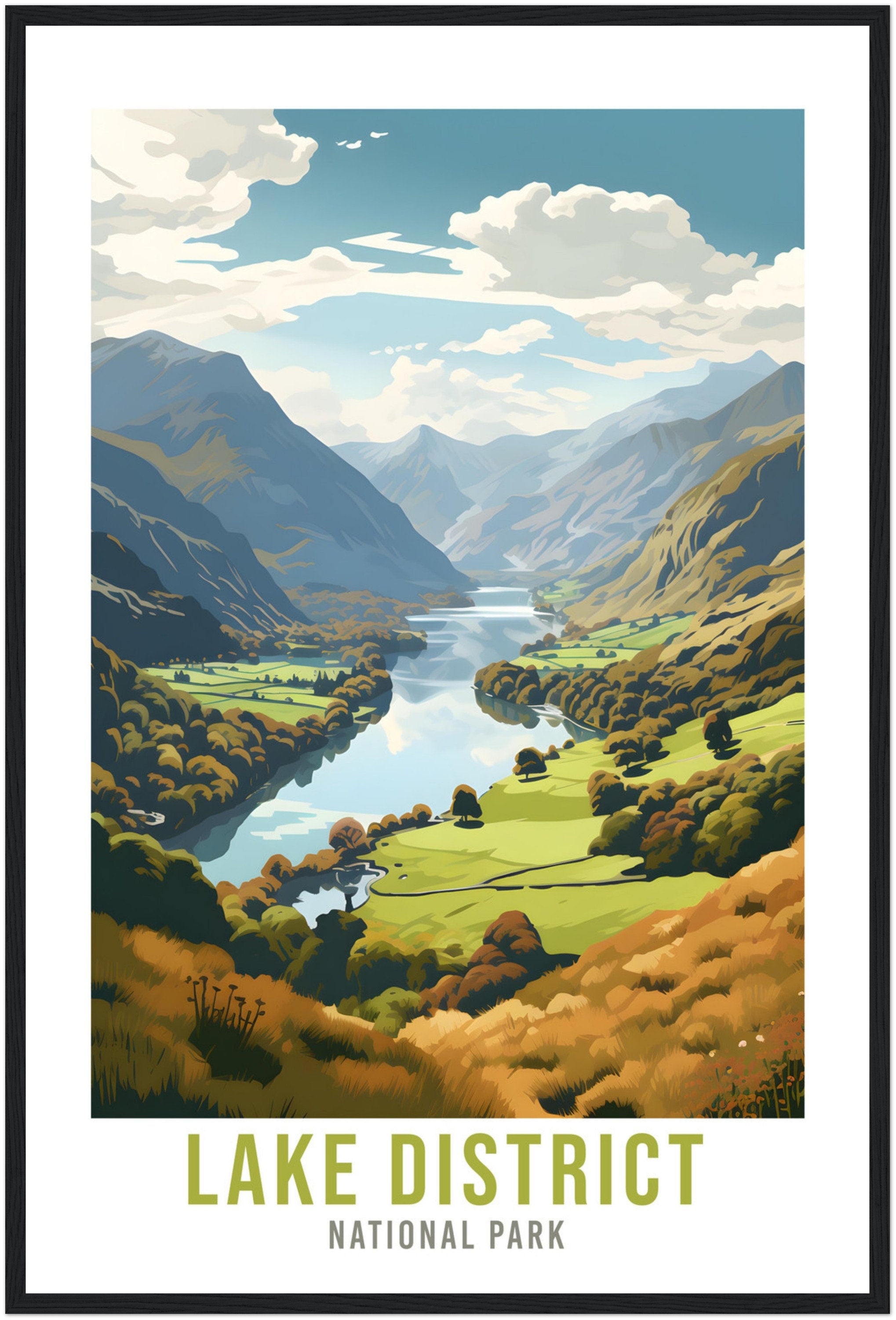 The Lake District Travel Print Lake District Home Decor Mountain Landscape England Nature Wall Hanging Lakes Artwork Gift Travel Poster