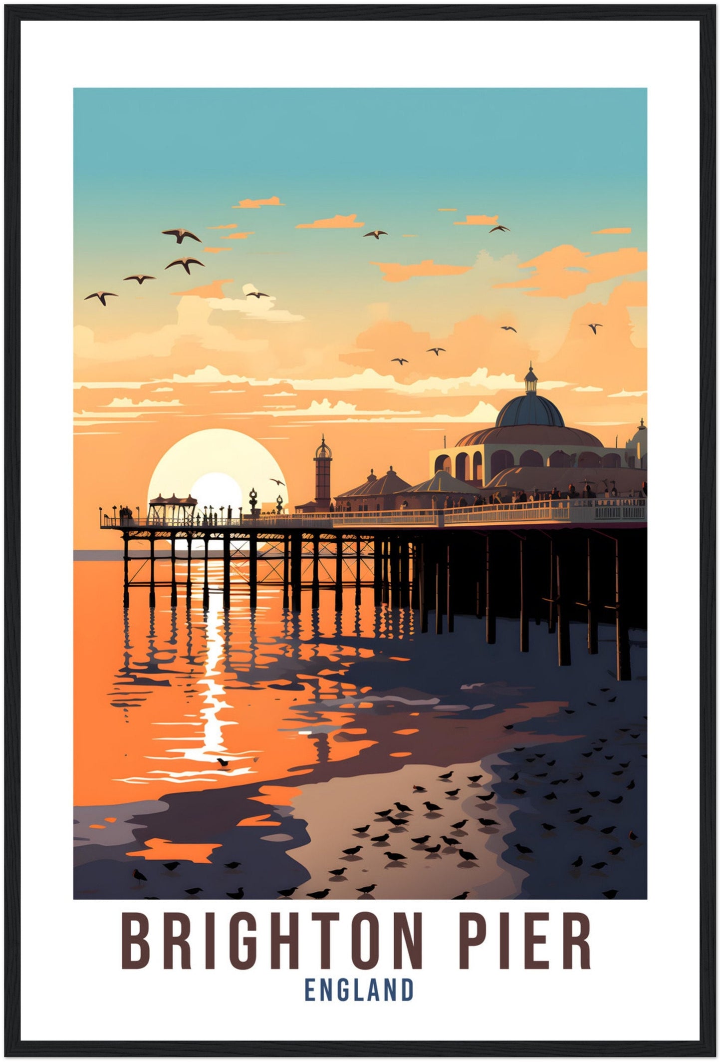 Brighton Pier Travel Print Brighton Seaside Home Decor Coastal England Wall Hanging Brighton Pier Artwork Gift Brighton Pier Travel Poster