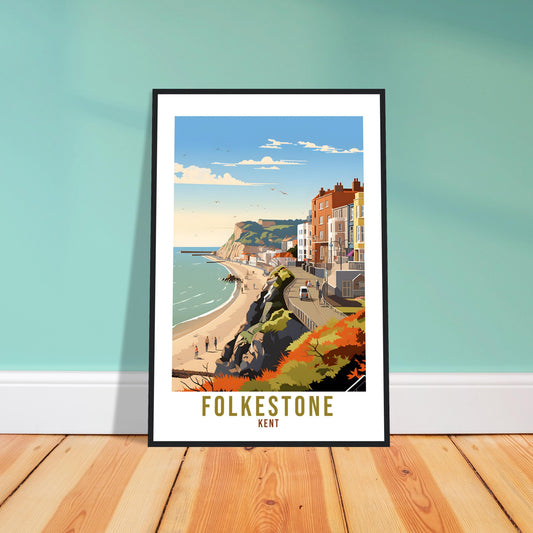 Folkestone Travel Print Kent Home Decor Folkestone South East England Wall Hanging Folkestone Artwork Gift Folkestone Travel Poster Artwork