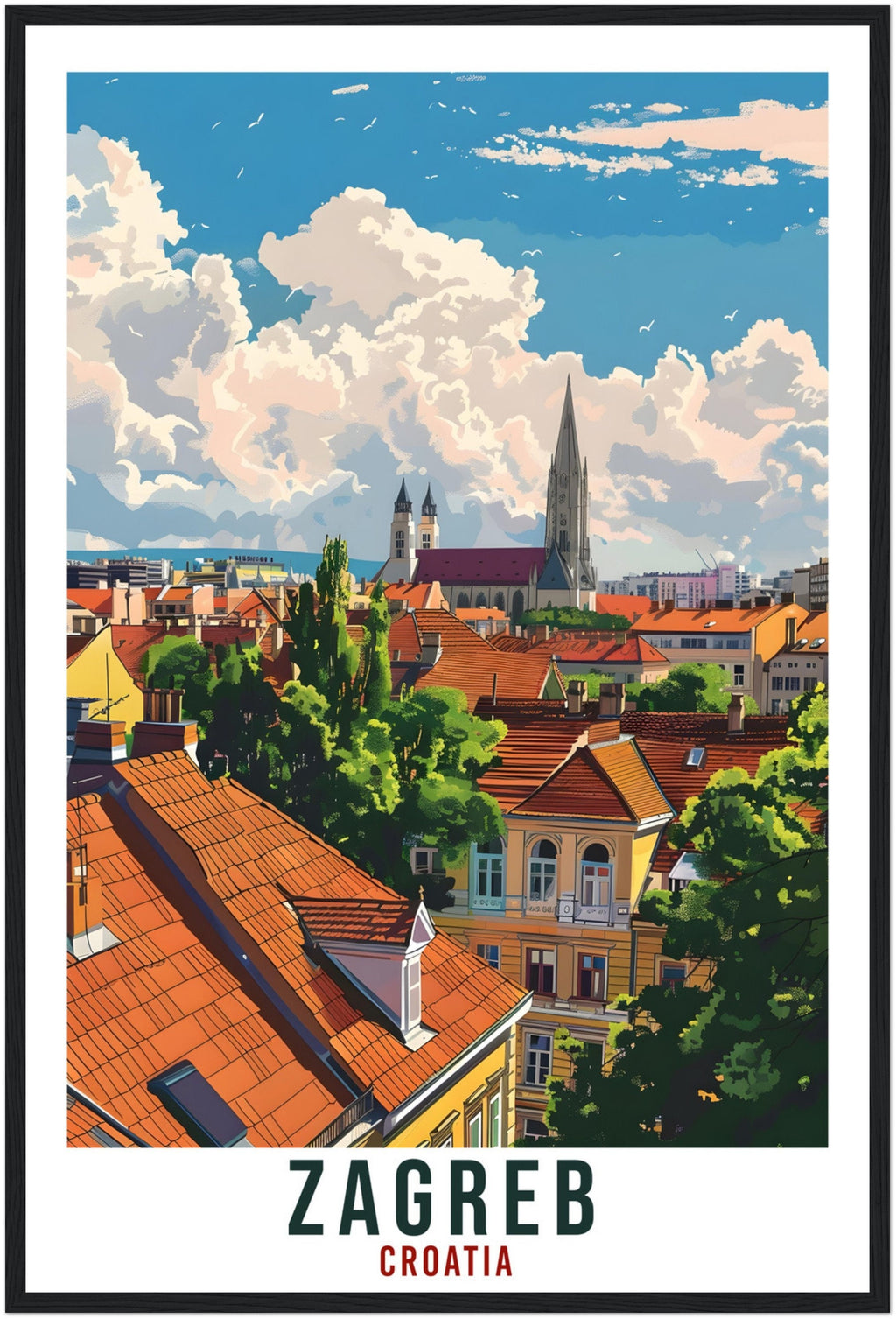 Zagreb Travel Print Croatia Wall Art Wall Hanging Home Décor Zagreb Gift Croatian Landmark Artwork Gift Croatia Holiday Travel Poster Zagreb