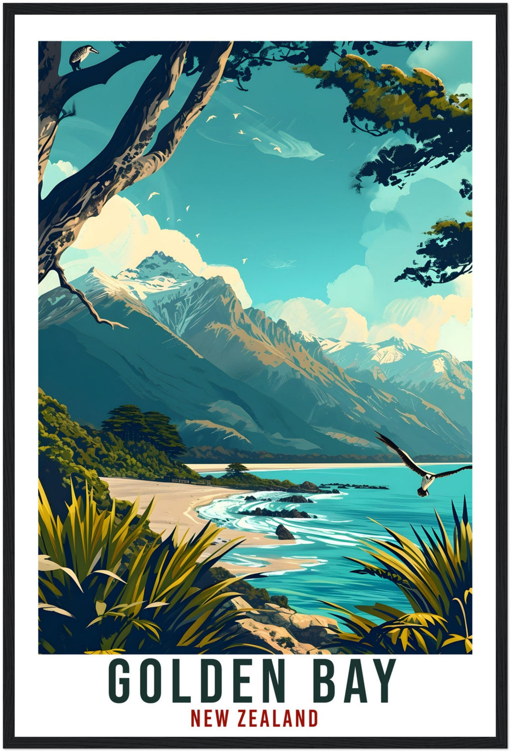 Golden Bay Travel Print Wall Art Golden Bay New Zealand Artwork Art Gifts Golden Bay Travel Poster New Zealand Gift Wall Hanging Home Decor
