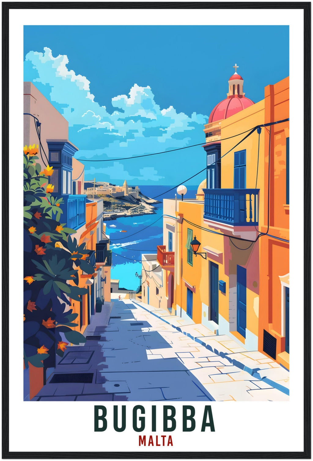 Bugibba Travel Print Malta Wall Art Wall Hanging Home Living Décor Bugibba Gift Art Lovers Gift Malta Artwork Gift Malta Travel Poster