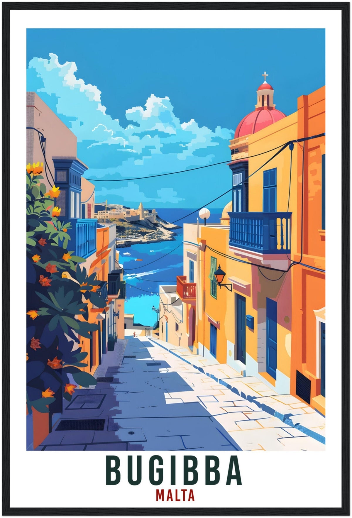 Bugibba Travel Print Malta Wall Art Wall Hanging Home Living Décor Bugibba Gift Art Lovers Gift Malta Artwork Gift Malta Travel Poster