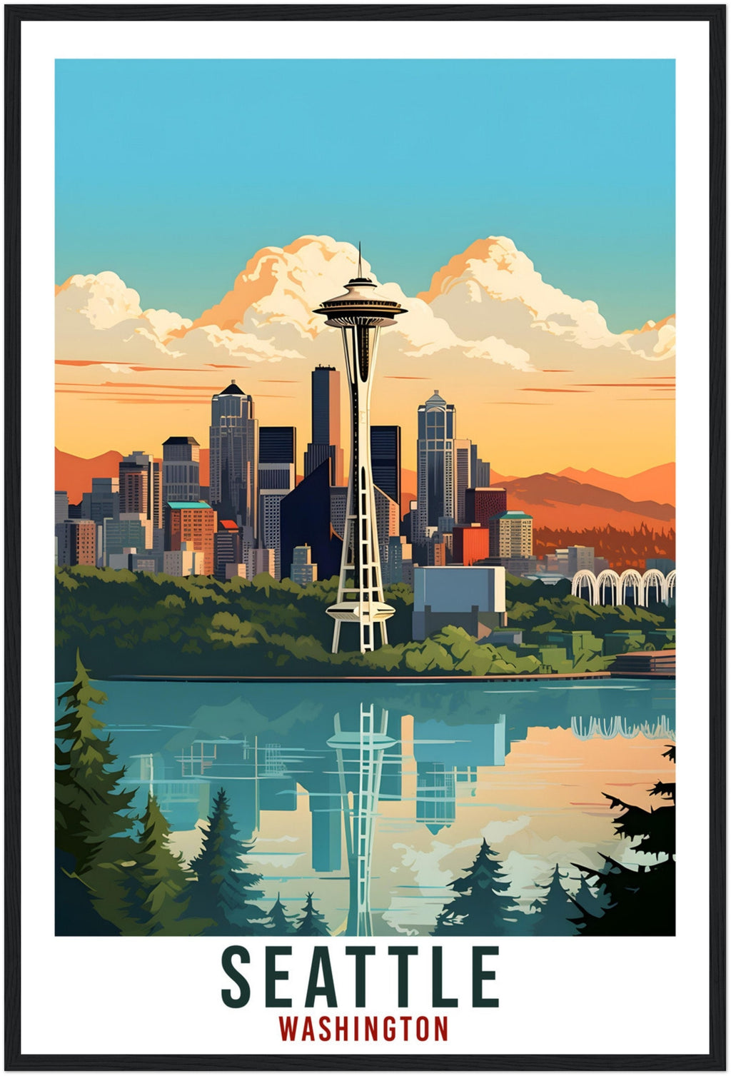 Seattle Travel Poster Washington Skyline Home Decoration City Wall Art Gift Wall Hanging Art Lover Washington Artwork Seattle Travel Print