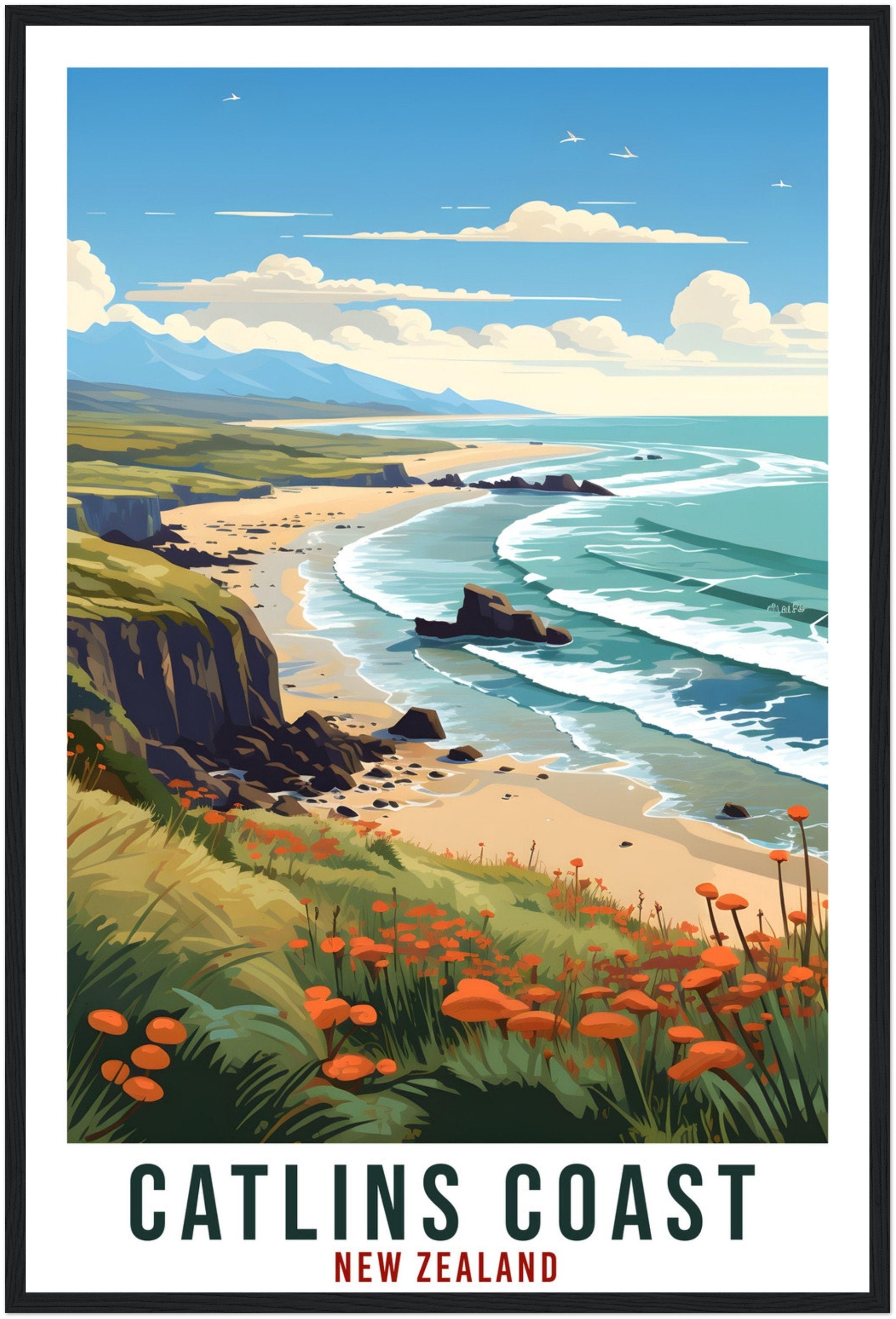 Catlins Coast Travel Print Wall Art Catlins Coast New Zealand Wall Hanging Artwork Gift Catlins Coast Travel Poster New Zealand Art Lovers