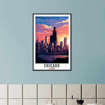 Chicago Travel Print Illinois Home Decoration USA City Wall Art Gift Wall Hanging Art Lover Illinois Artwork Chicago Travel Poster