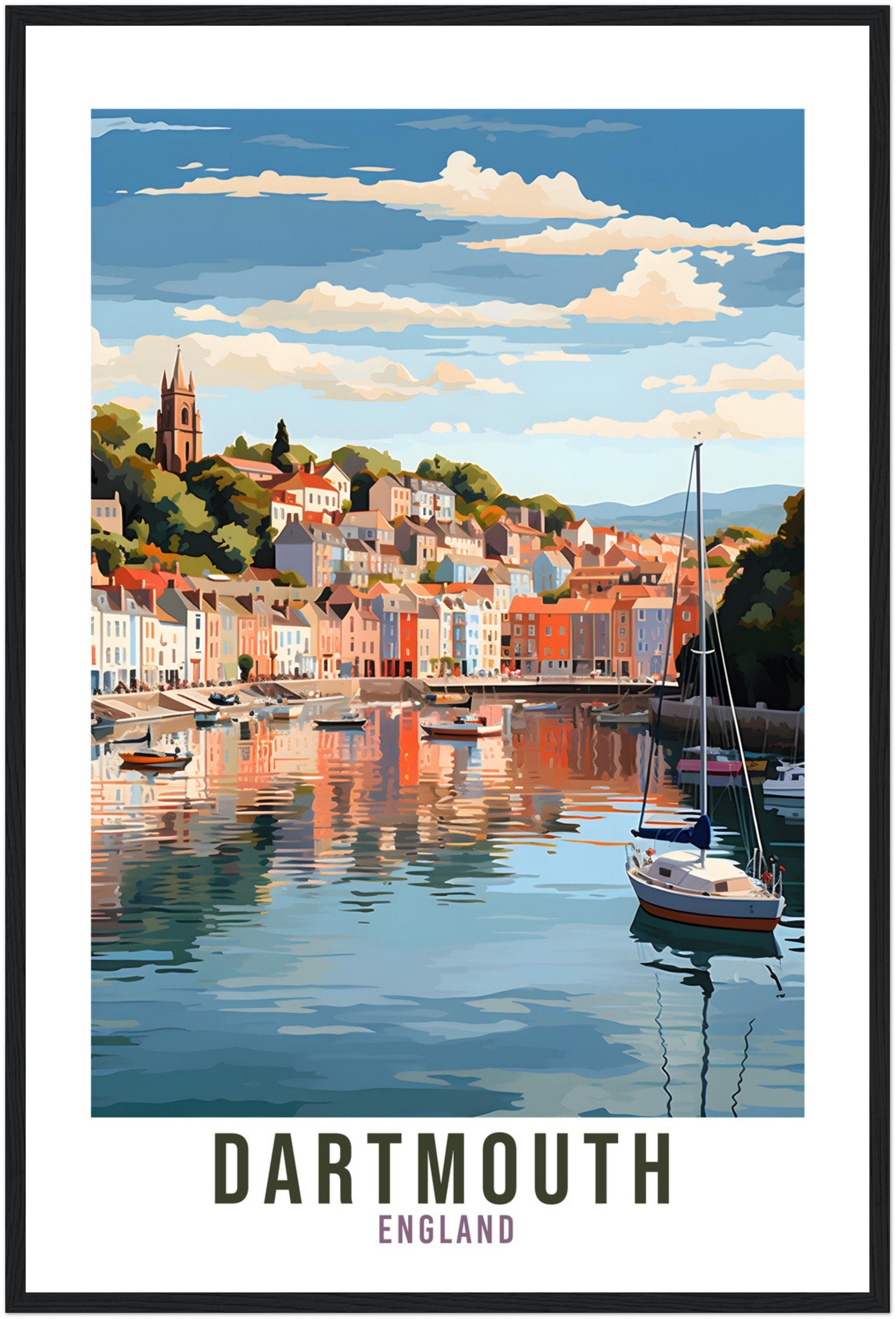 Dartmouth Travel Print Home Decor Dartmouth Devon English Coastal Art Dartmouth Artwork Gift Dartmouth Travel Poster Devon Travel Artwork