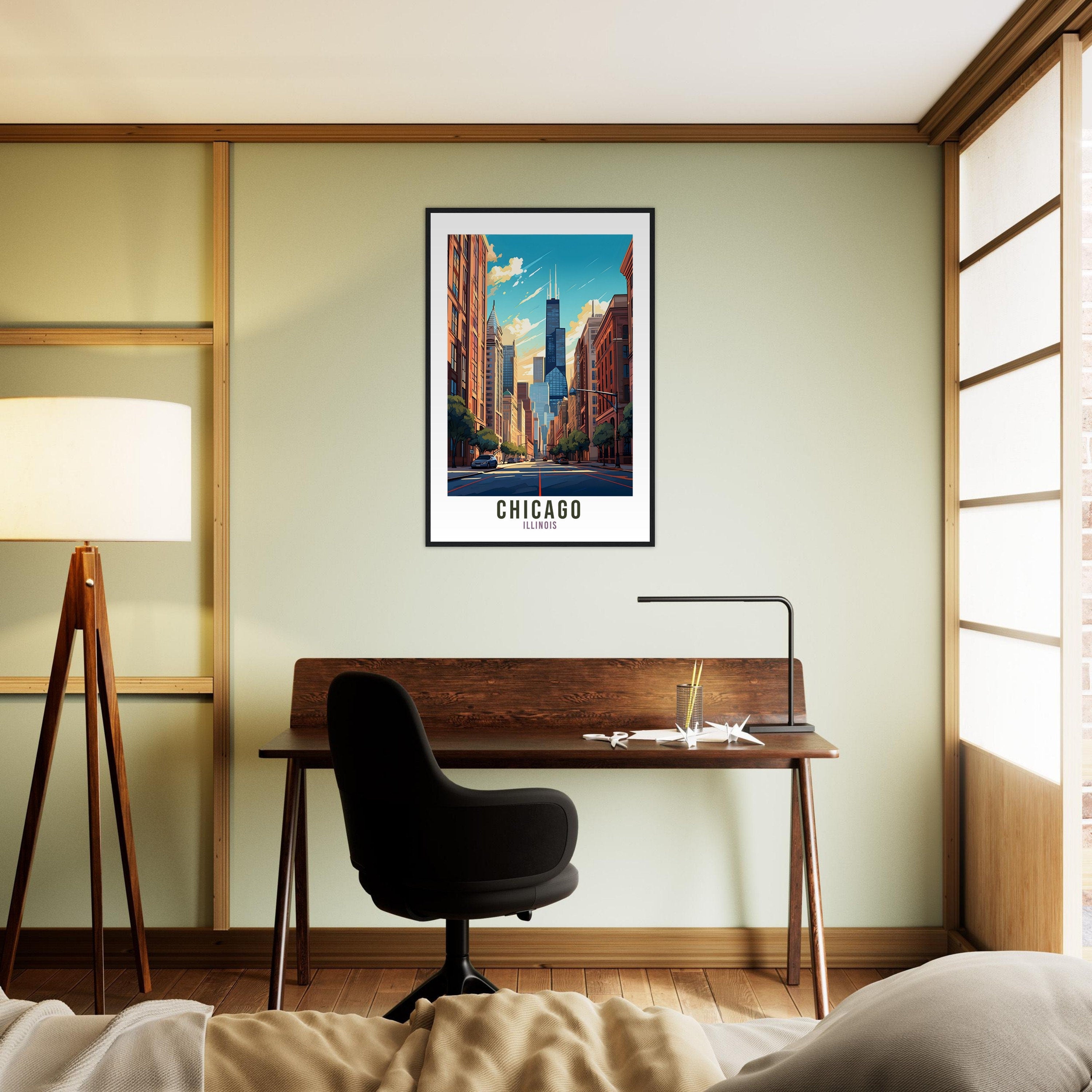 Chicago Travel Print Wall Art Chicago Illinois Wall Art Chicago Travel Poster USA Home Decor Chicago Art Lovers Gift Chicago City Travel Art