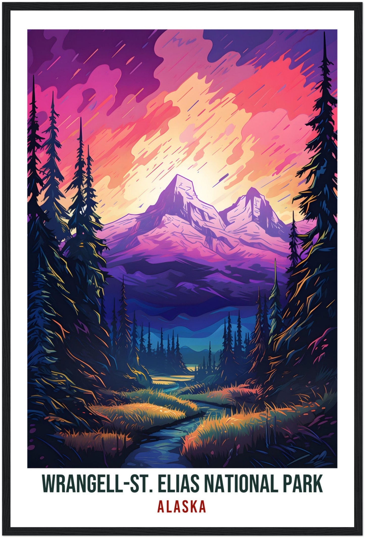 Wrangell-St Elias Travel Print Alaska Northern Light Wall Art Decor Travel Art Gift Wrangell-St Elias Travel Poster Alaska National Park Art