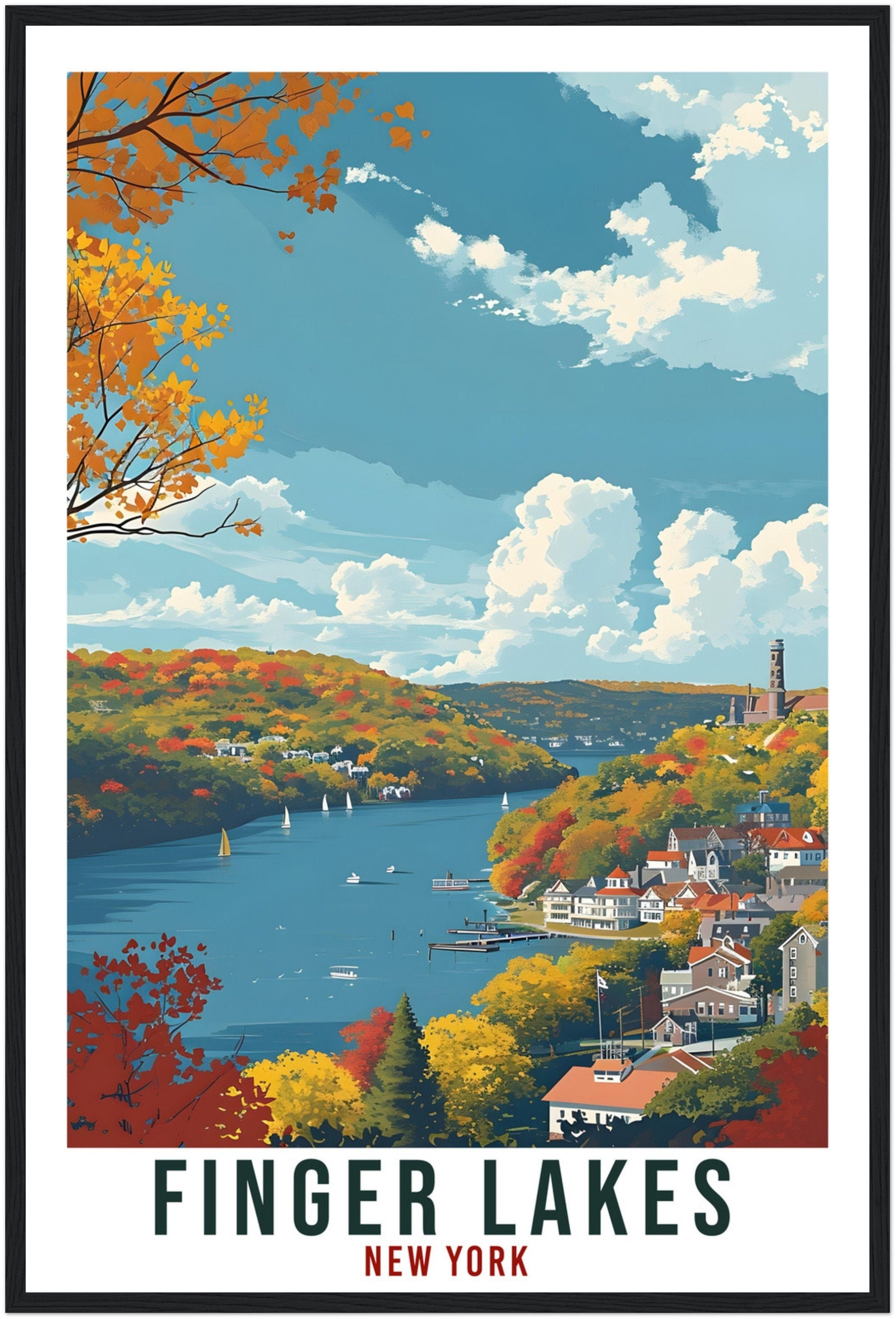 Finger Lakes Travel Poster New York Home Decoration USA Wall Art Gift Wall Hanging Art Lover New York Artwork The Finger Lakes Travel Print