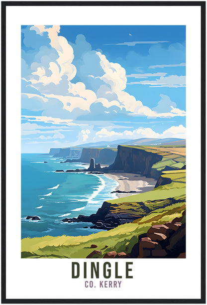 Dingle Travel Print Ireland Co. Kerry Seaside Coastal Landscape Wall Hanging Dingle Peninsula Artwork Gift Irish Coast Art Poster Gift