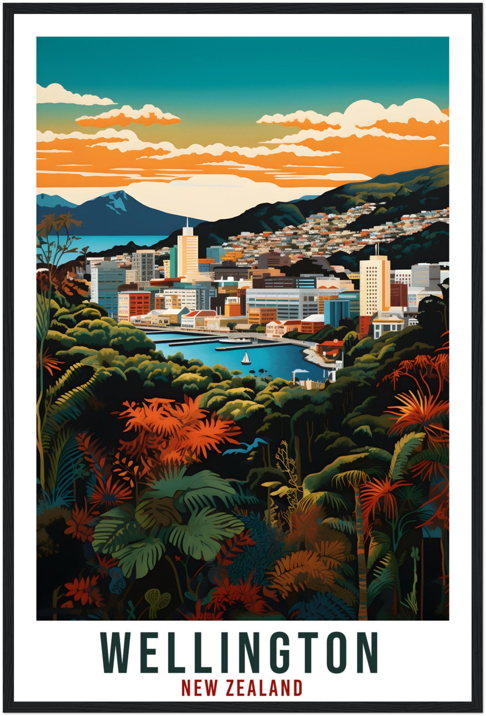 Wellington Travel Print Wall Art Wellington New Zealand City Decor Artwork Art Gift Wellington Travel Poster New Zealand Art Lovers Gift