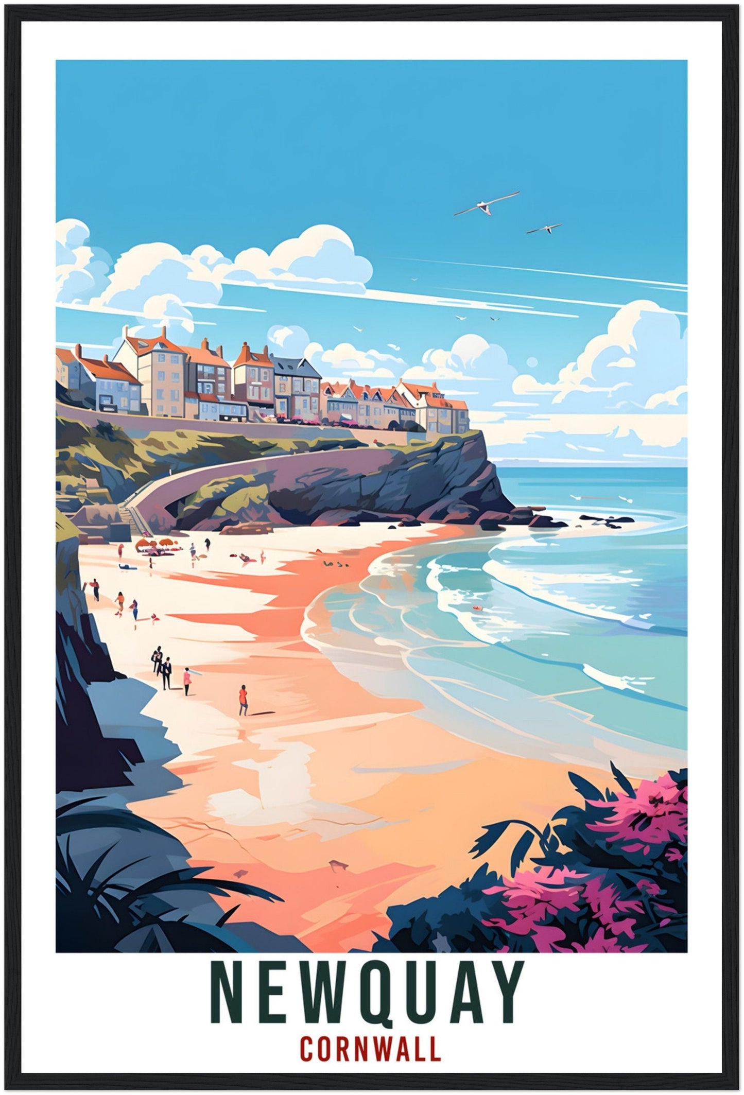Newquay Travel Print Cornwall Wall Art Home Decor Wall Hanging Travel Art Gift Newquay Travel Poster England Coastal Artwork Art Lover Gift