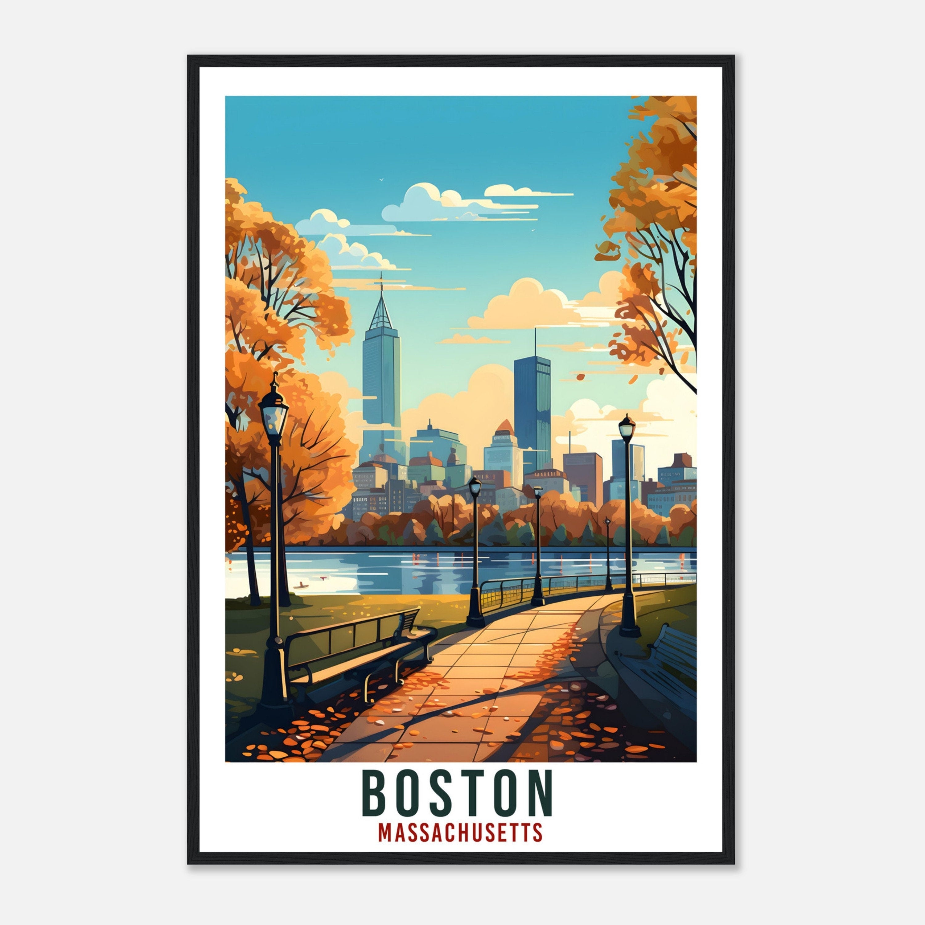 Boston Travel Print Massachusetts Home Decoration USA City Wall Art Gift Wall Hanging Art Lover Massachusetts Artwork Boston Travel Poster