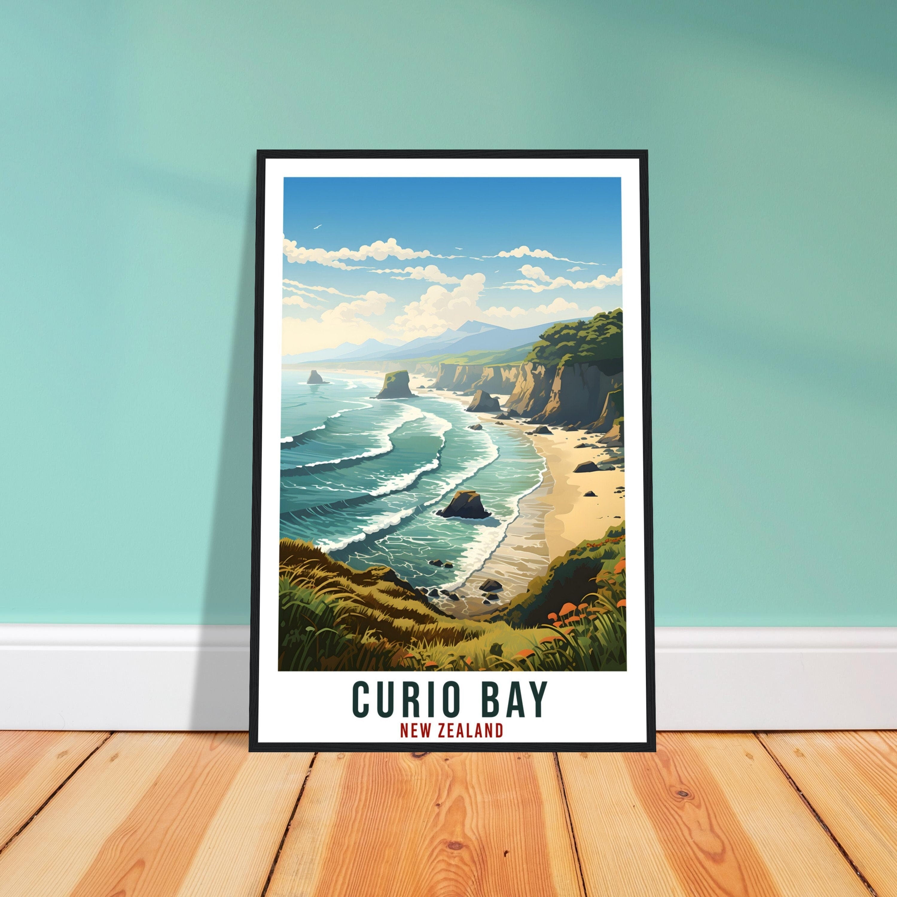 Curio Bay Travel Print Wall Art Curio Bay New Zealand Wall Hanging Artwork NZ Art Gifts Curio Bay Travel Poster New Zealand Art Lovers Gift