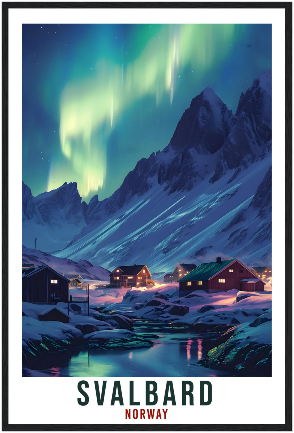 Svalbard Travel Print Winter Northern Lights Wall Art Wall Hanging Travel Art Gift Svalbard Travel Poster Norway Landscape Artwork Art Lover