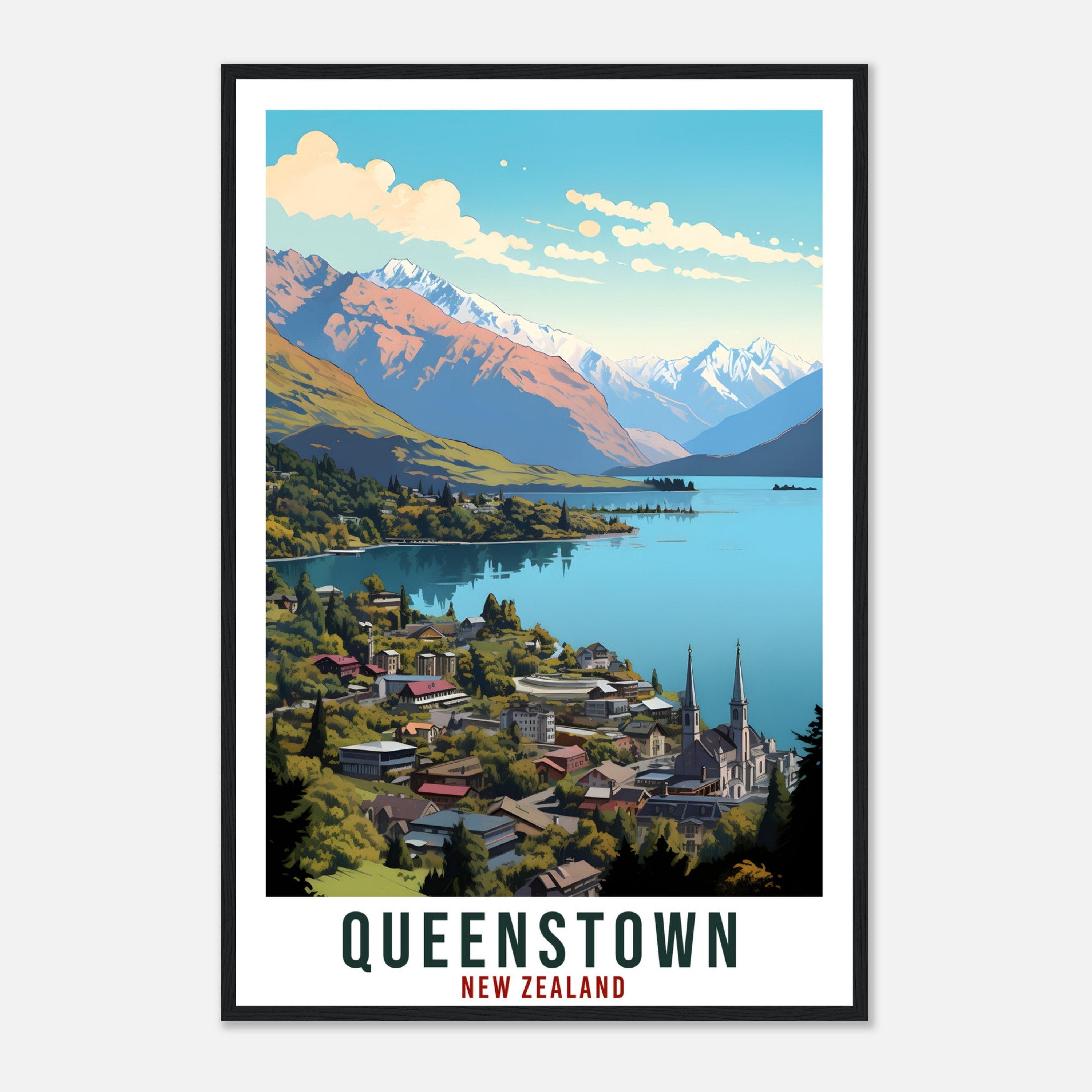 Queenstown Travel Print Wall Art Queenstown New Zealand City Artwork Queenstown Art Gift Queenstown Travel Poster New Zealand Art Lover Gift