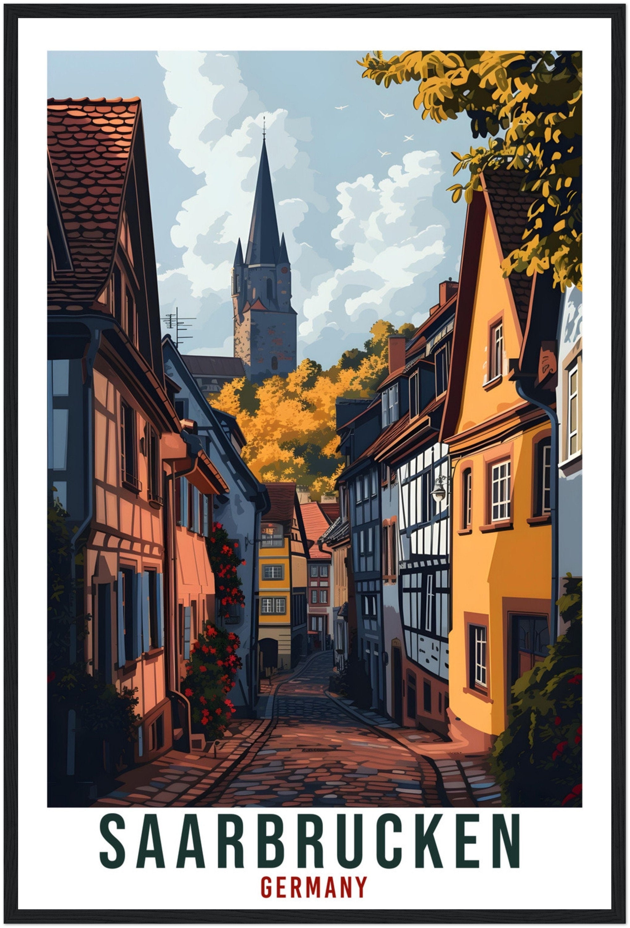 Saarbrucken Travel Print Germany Home Decoration German City Wall Art Gift Wall Hanging Art Lover Germany Artwork Saarbrucken Travel Poster