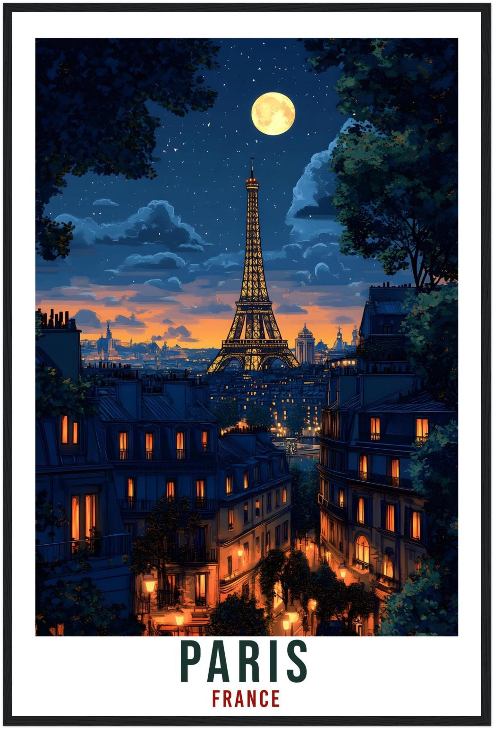 Paris Travel Print Eiffel Tower At Night Home Decor Paris Wall Art Gift Wall Hanging Art Lover Paris France Artwork Travel Poster Travel Art