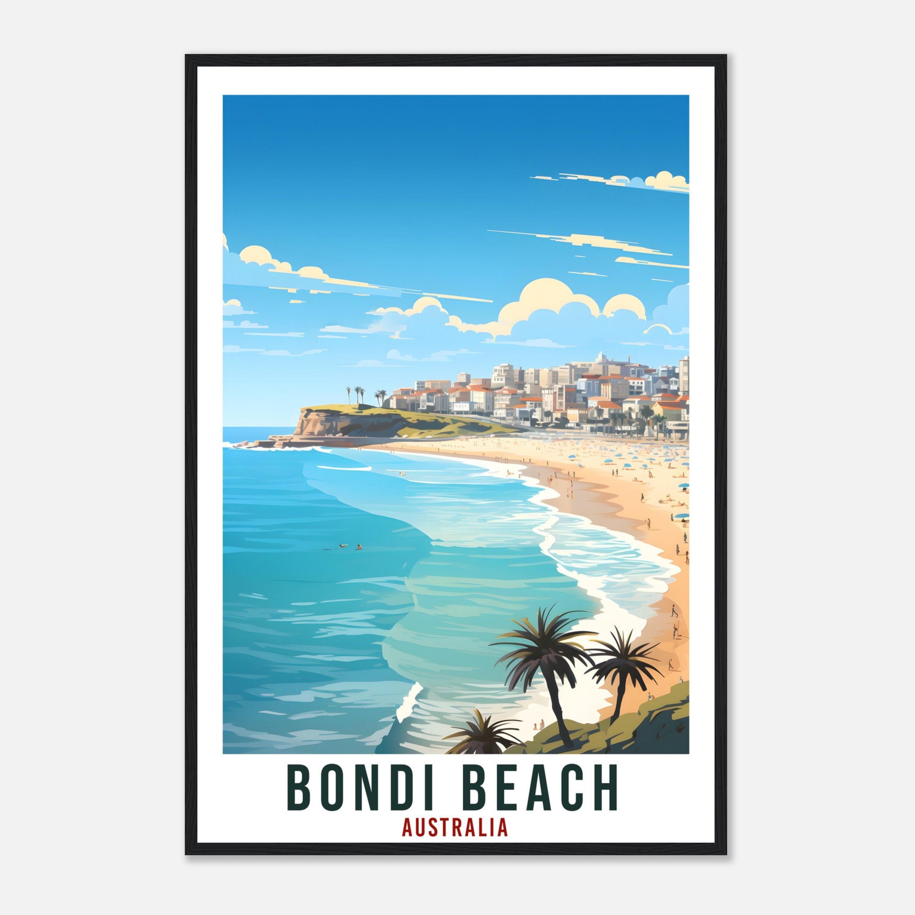 Bondi Beach Travel Poster Wall Art Bondi Beach Australia Artwork Wall Hanging Art Gifts Bondi Beach Travel Print Australian Art Lovers Gift