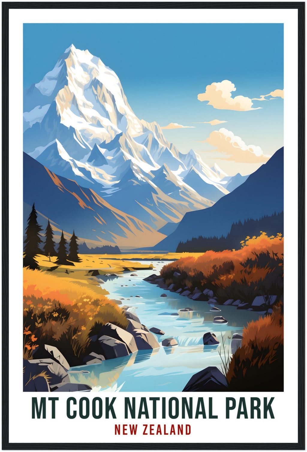 Mt Cook Travel Print Wall Art Mt Cook National Park New Zealand Artwork Mt Cook Art Gifts Mt Cook Travel Poster New Zealand Art Lovers Gift
