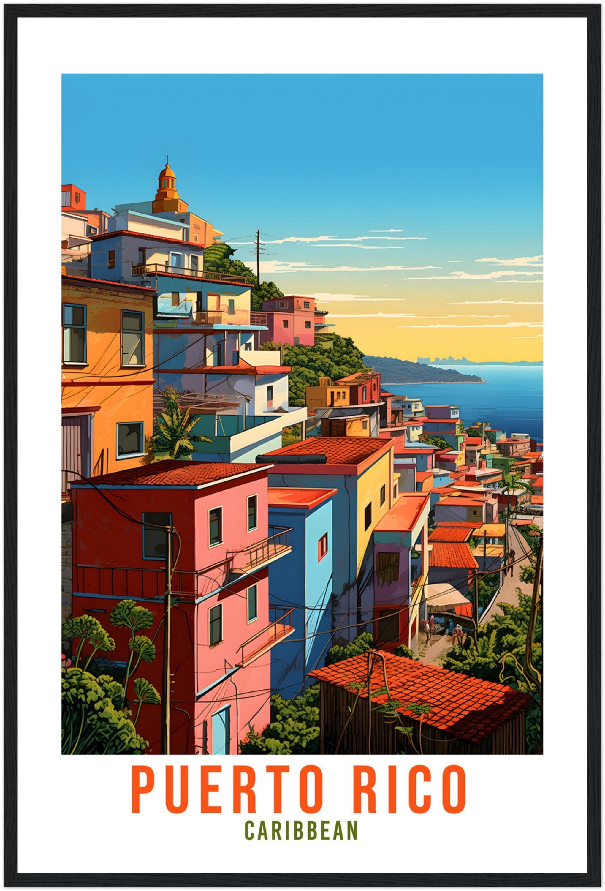 Puerto Rico Travel Print Wall Art Caribbean Sunset Wall Hanging Home Décor Puerto Rico Gift Art Lovers San Juan Travel Poster Puerto Rican