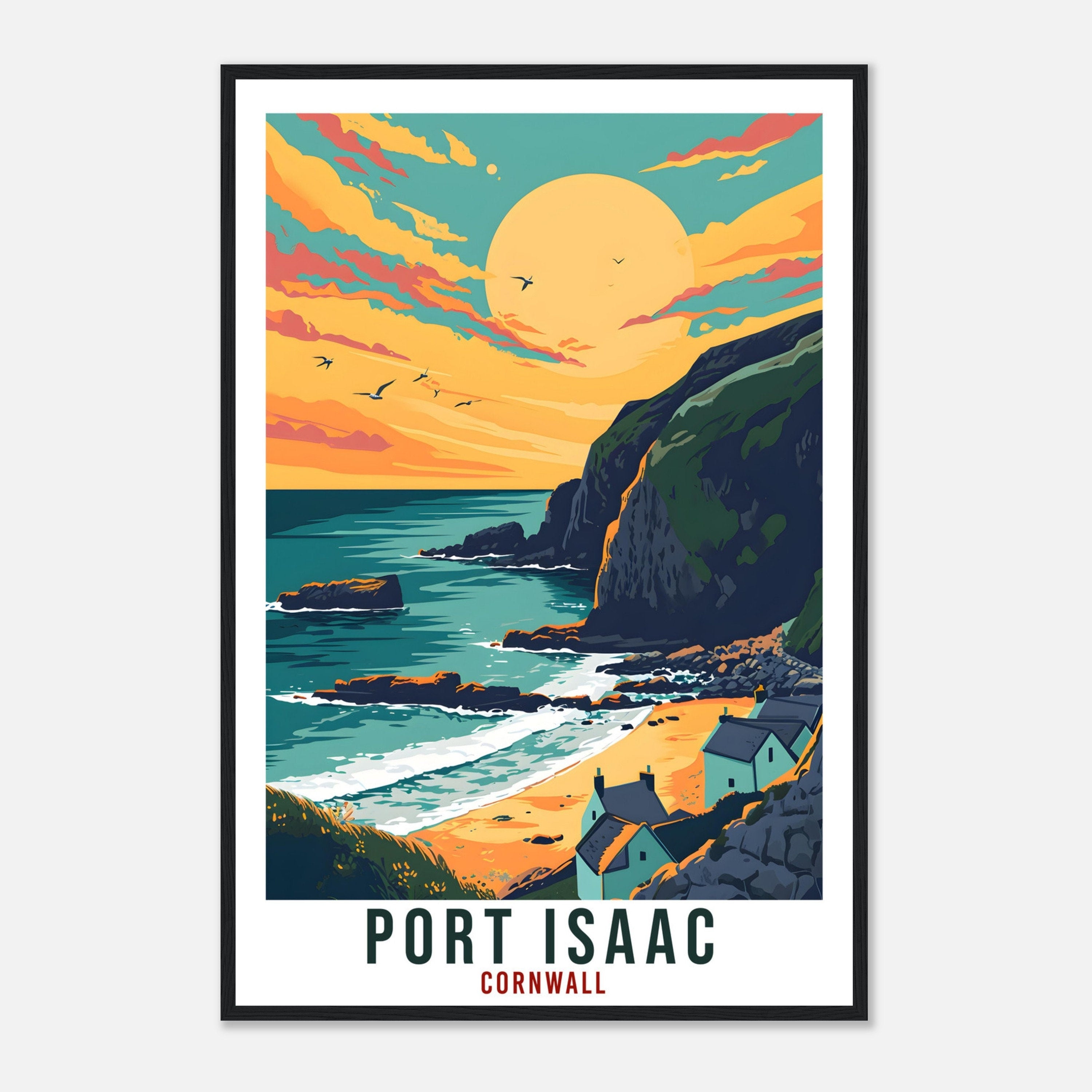 Port Issac Travel Print Cornwall Wall Art Home Decor Wall Hanging Travel Art Gift Port Issac Travel Poster England Landscape Artwork Gift