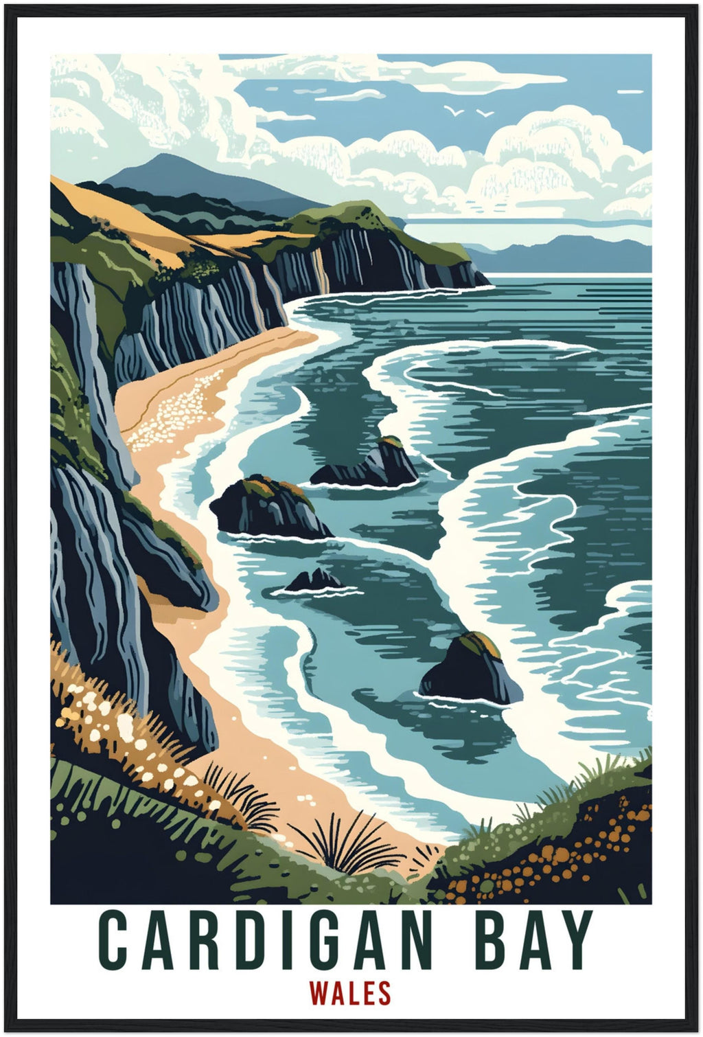 Cardigan Bay Travel Print Wales Home Decor Cardigan Bay Wall Art Wall Hanging Art Lover Wales Artwork Travel Poster Cardigan Bay Travel Art