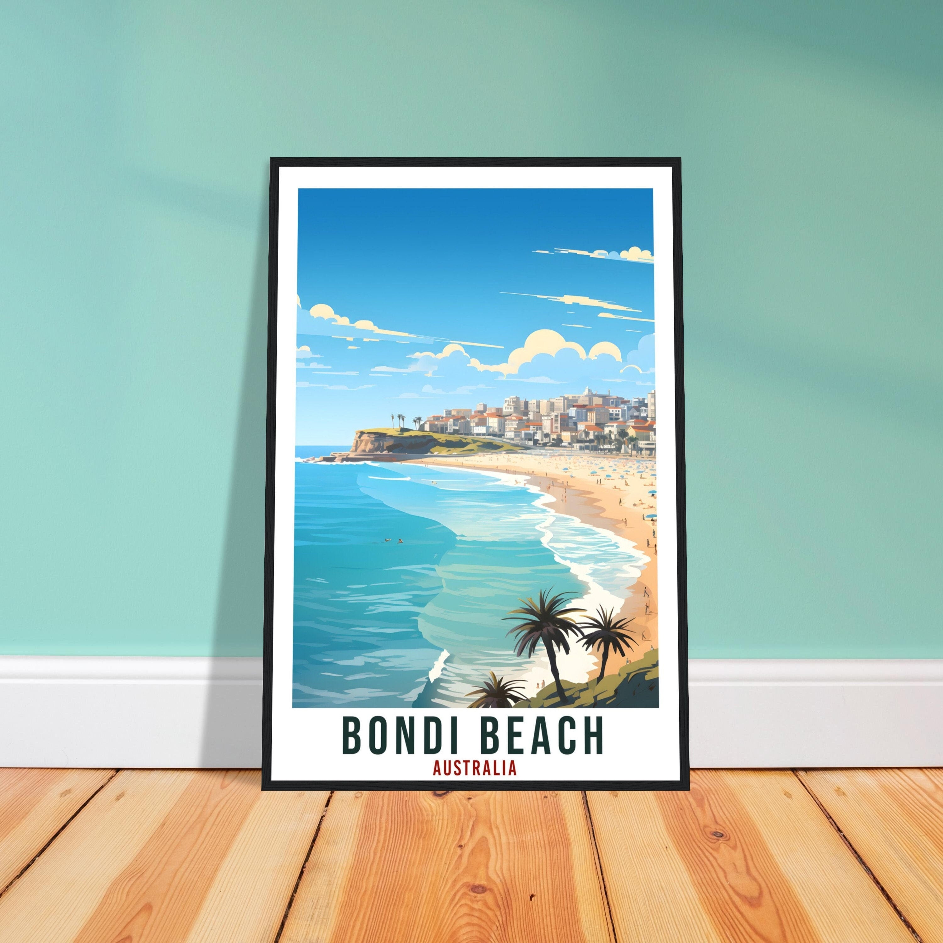 Bondi Beach Travel Poster Wall Art Bondi Beach Australia Artwork Wall Hanging Art Gifts Bondi Beach Travel Print Australian Art Lovers Gift