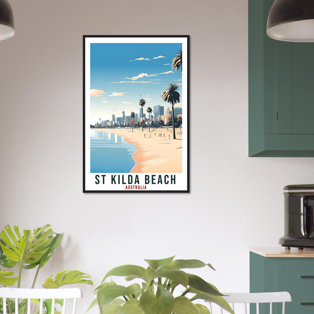 St Kilda Beach Travel Poster Wall Art St Kilda Australia Artwork Wall Hanging Perth Art Gift St Kilda Beach Travel Print Australian Art Gift