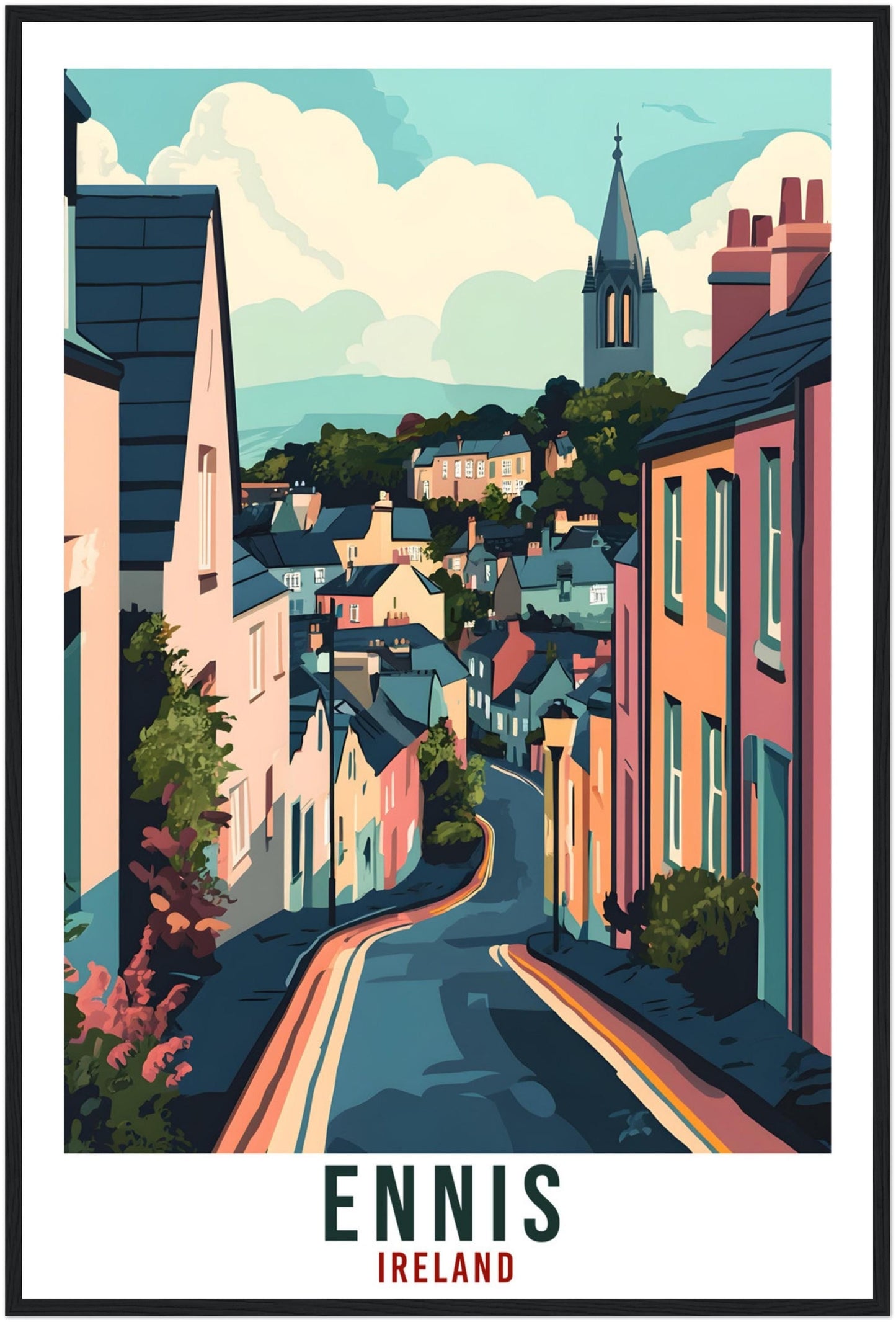 Ennis Travel Print Ireland Home Decor Ennis Wall Art Wall Hanging Art Lover Irish Artwork Travel Poster Ennis Town Ireland Travel Art