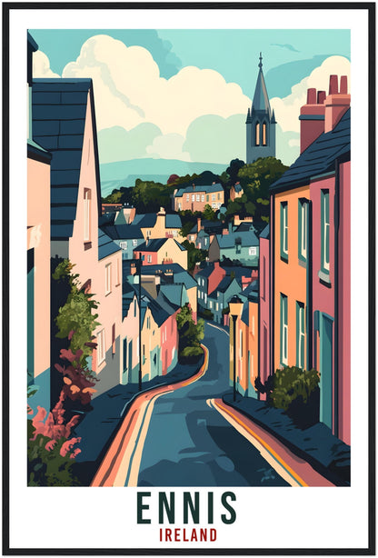 Ennis Travel Print Ireland Home Decor Ennis Wall Art Wall Hanging Art Lover Irish Artwork Travel Poster Ennis Town Ireland Travel Art