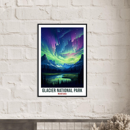 Glacier National Park Travel Print Montana Northern Lights Wall Art Wall Hanging Travel Art Gift Glacier National Park Travel Poster Montana