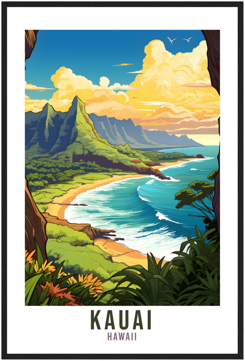 Kauai Hawaii Travel Print Kauai Wall Art Home Décor Kauai Wall Hanging Illustration Gift For Art Lovers Hawaii Art Lover Gift Print Artwork
