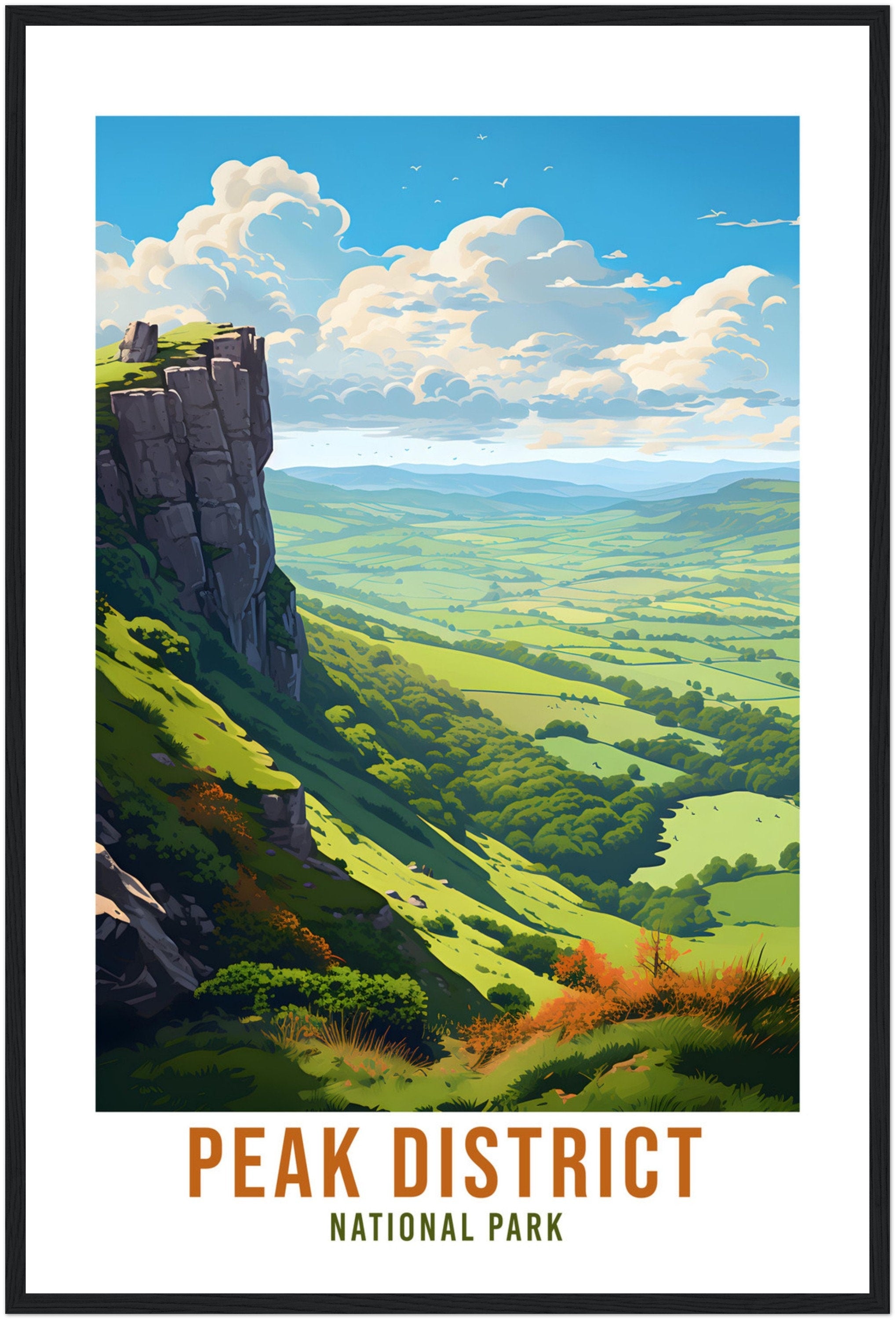 The Peak District Travel Print Peak District Home Decor Mountain Landscape England Nature Wall Hanging Peaks Artwork Gift Travel Poster