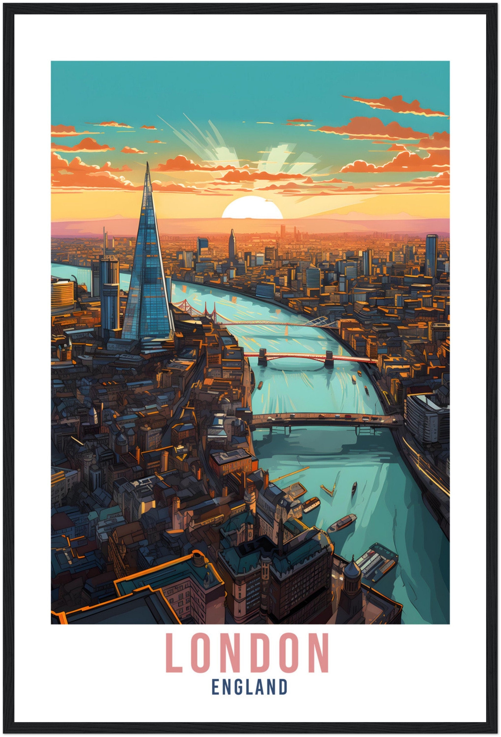 River Thames London Travel Print London Home Decor London Cityscape England Wall Hanging London Artwork Gift London Travel Poster Artwork