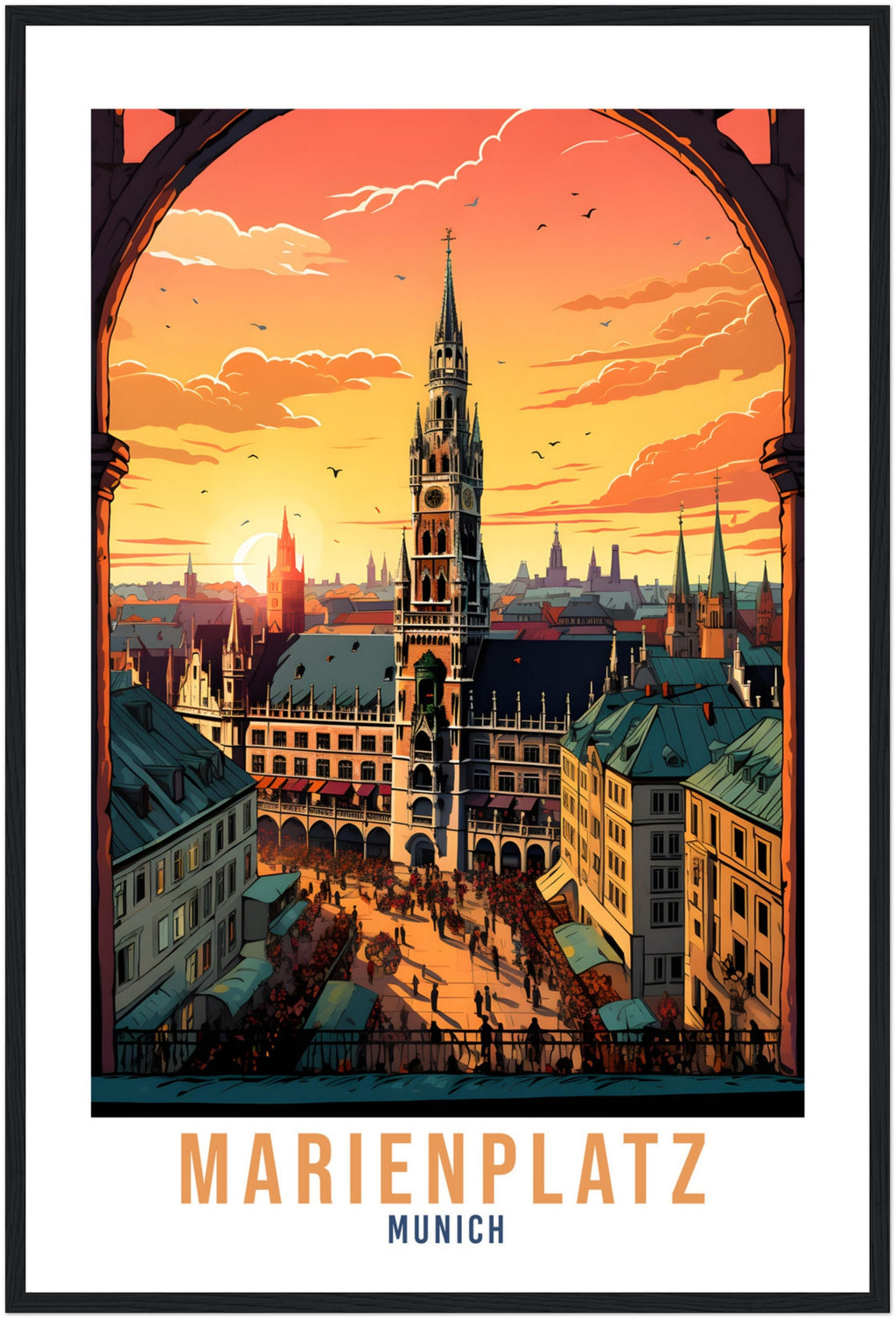 Munich Travel Print Germany Wall Art Marienplatz Travel Poster Munich Home Decor Munich Cityscape Art Gift Marienplatz Munich Wall Art Gift