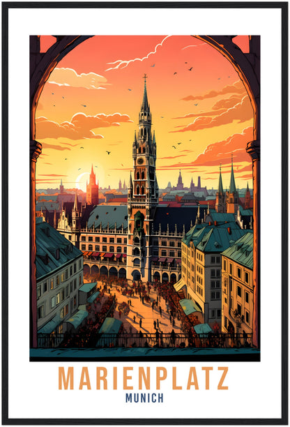 Munich Travel Print Germany Wall Art Marienplatz Travel Poster Munich Home Decor Munich Cityscape Art Gift Marienplatz Munich Wall Art Gift