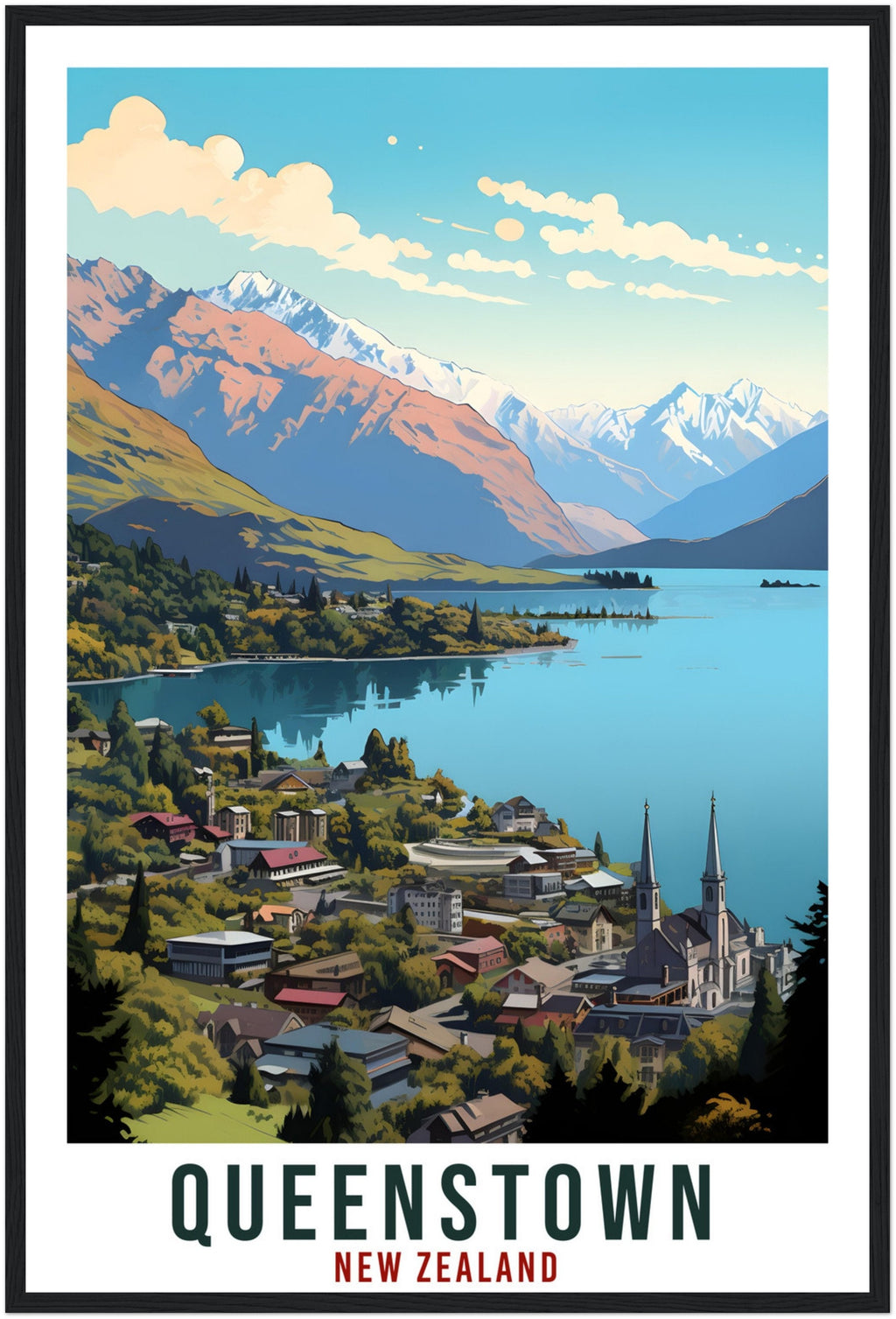 Queenstown Travel Print Wall Art Queenstown New Zealand City Artwork Queenstown Art Gift Queenstown Travel Poster New Zealand Art Lover Gift