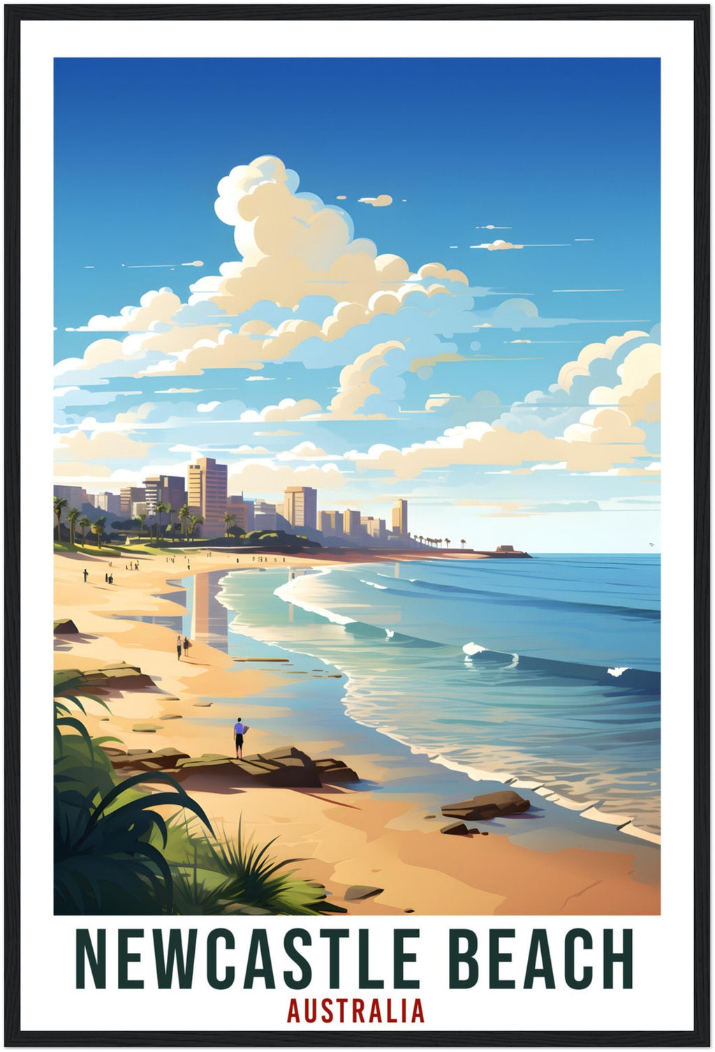 Newcastle Beach Travel Poster Wall Art Newcastle Australia Artwork Wall Hanging Newcastle Beach Travel Print Australian Art Lovers Gift