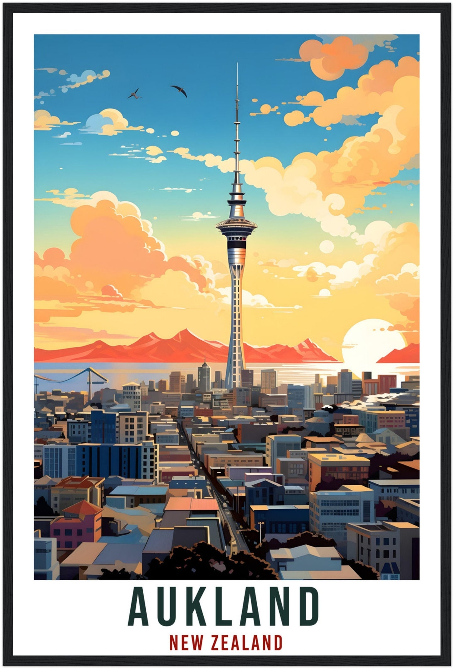 Aukland Travel Print Wall Art Aukland New Zealand City Landscape Artwork Aukland Art Gifts Aukland Travel Poster New Zealand Art Lovers Gift