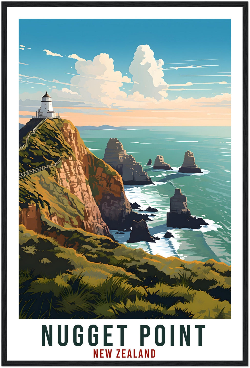 Nugget Point Travel Print Wall Art Nugget Point New Zealand Decor Artwork Art Gifts Nugget Point Travel Poster New Zealand Art Lovers Gift
