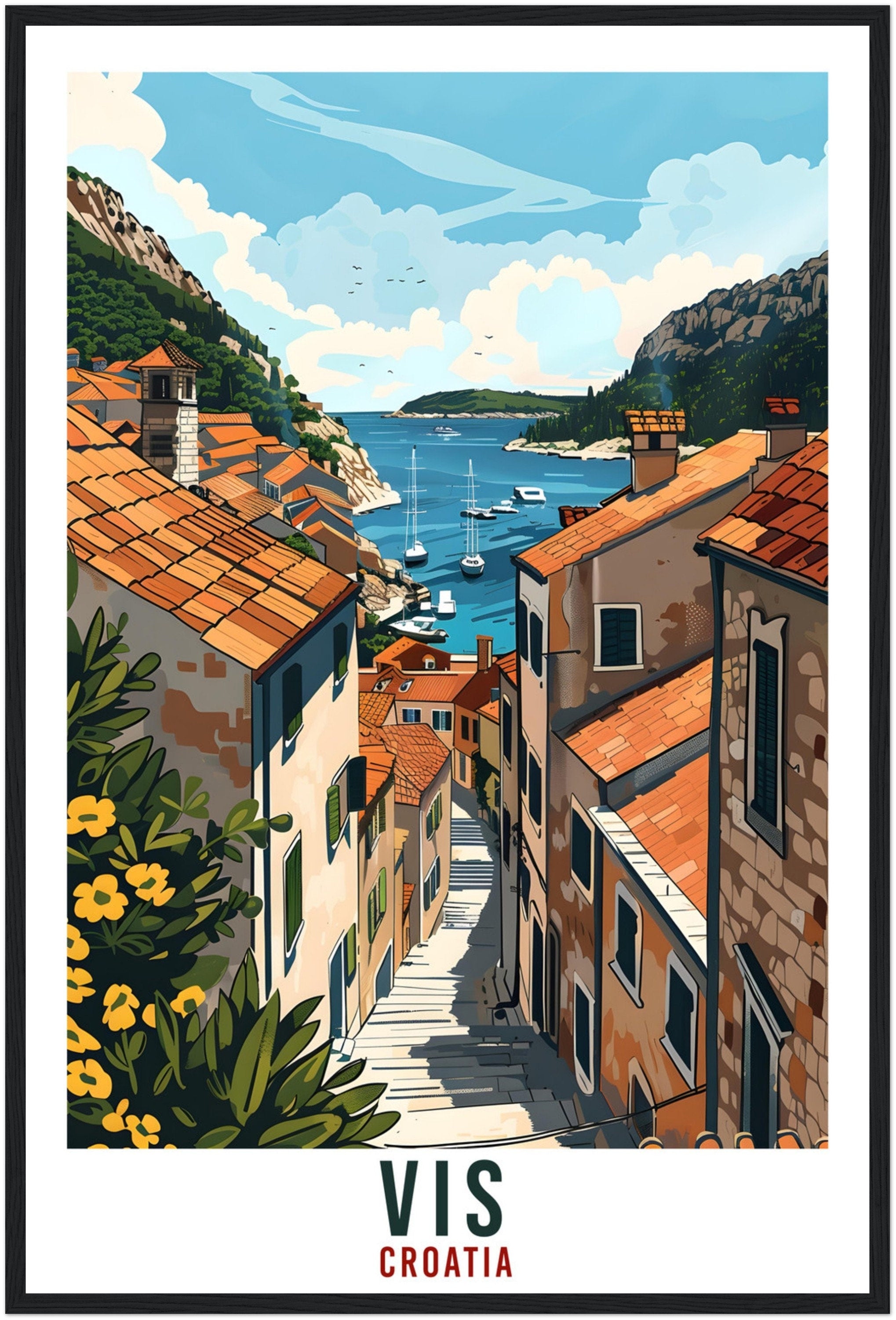 Vis Travel Print Croatian Island Wall Art Wall Hanging Home Décor Vis Gift Croatian Landmark Artwork Gift Vis Croatia Holiday Travel Poster